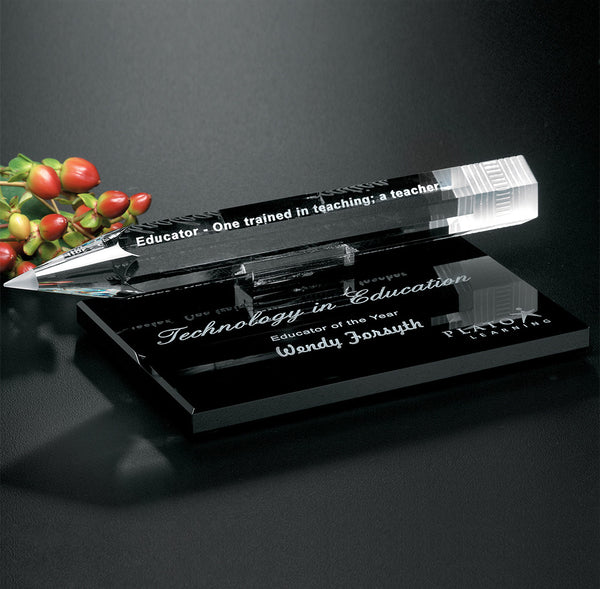 Pencil Award on Black Glass Base